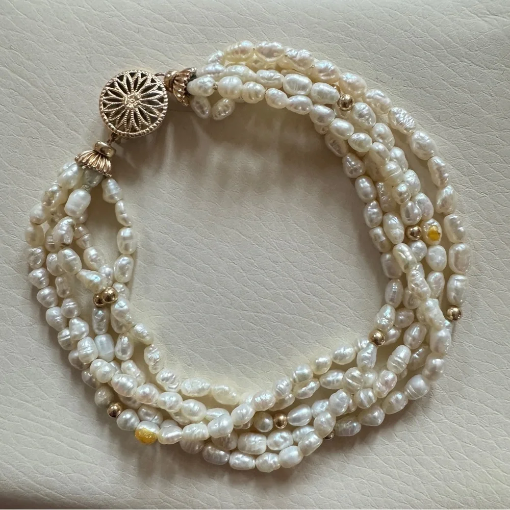 14K Gold Clasp Freshwater Pearl Multi-Strand Bracelet